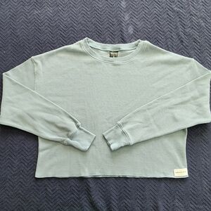 Emerald City Sage Green Waffle-Knit Cropped Crewneck
